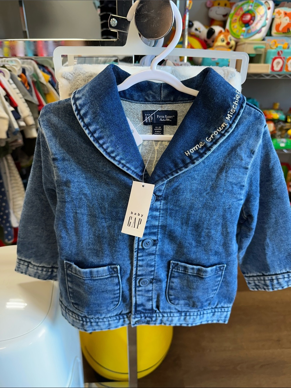 GAP Baby Denim Jacket in Medium Blue with Sailor Collar